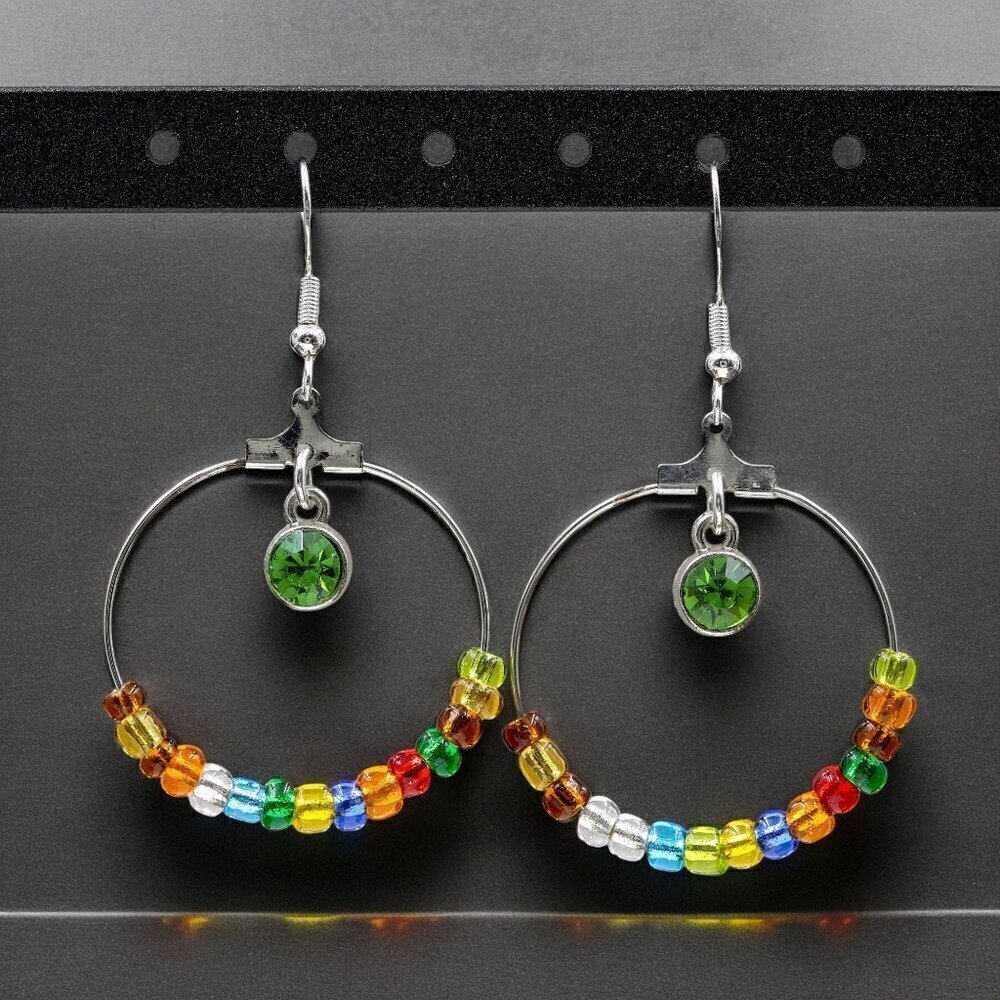 Multi Color Hoop Earrings Handmade - Picture 3 of 4
